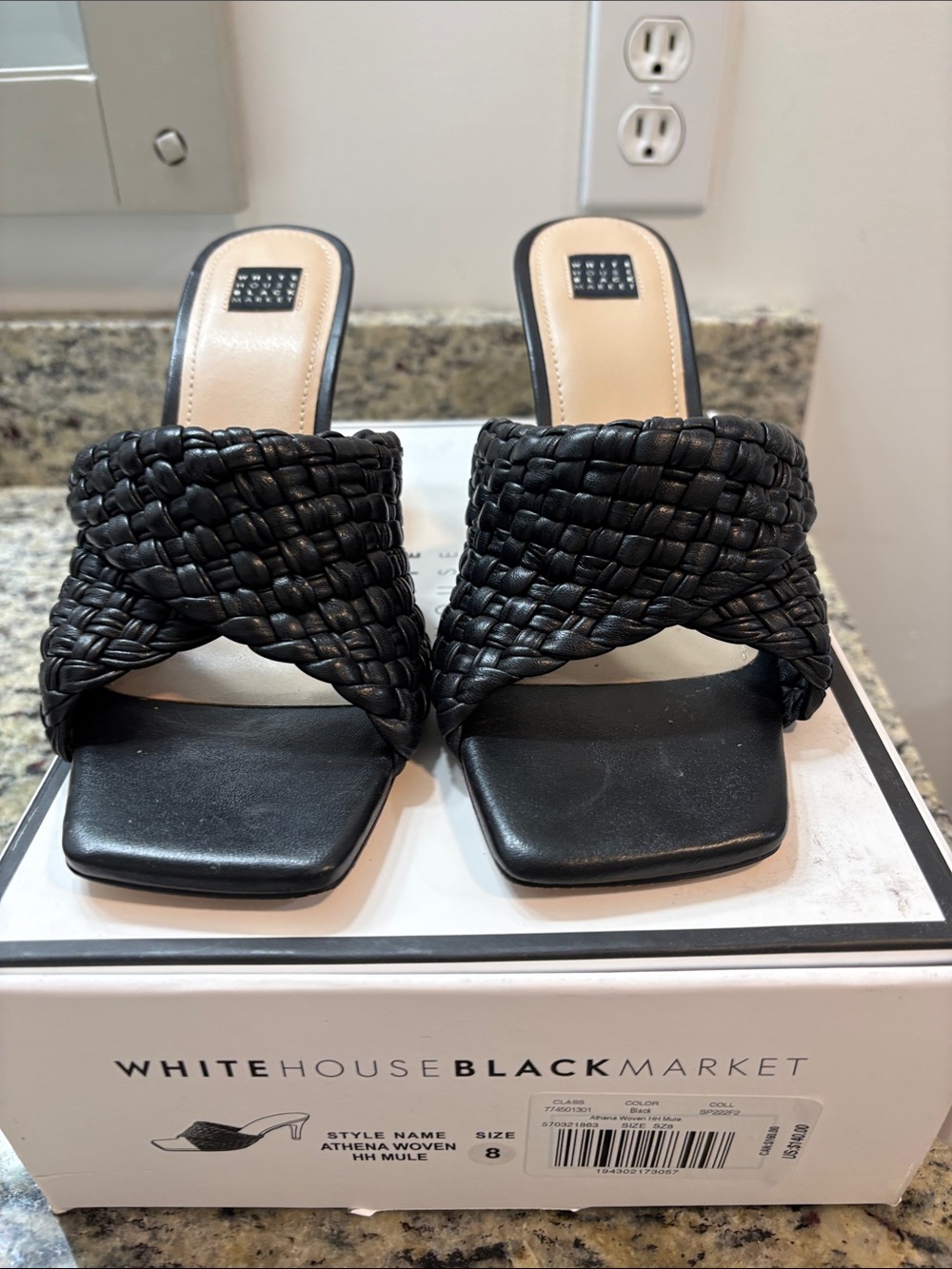 White House Black Market Black Braided Mule Slides